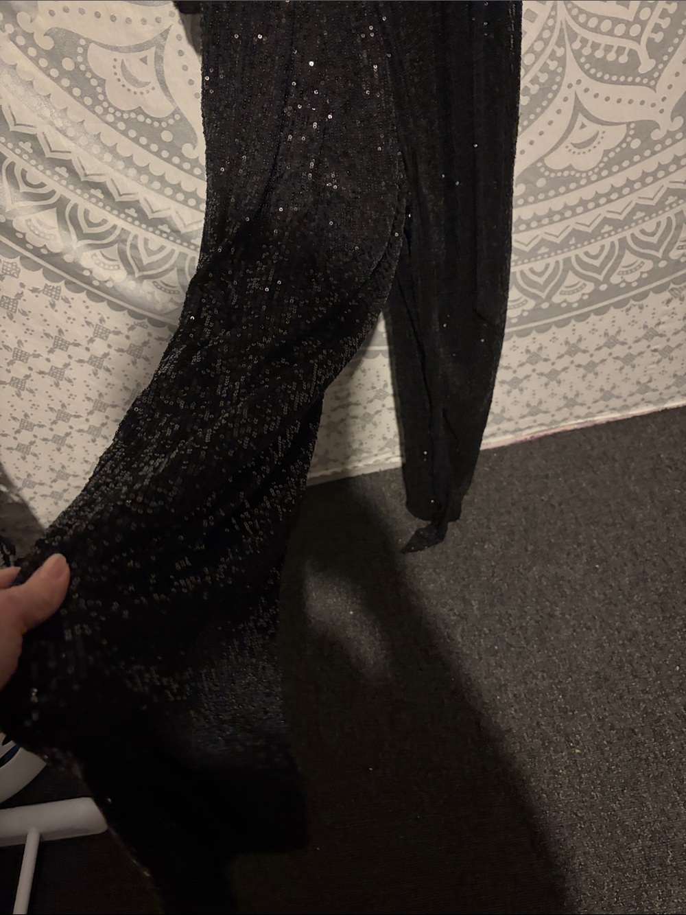 BCBGeneration Black Sequin Long Sleeve Wide Leg Jumpsuit - Size xxL - Picture 4 of 8
